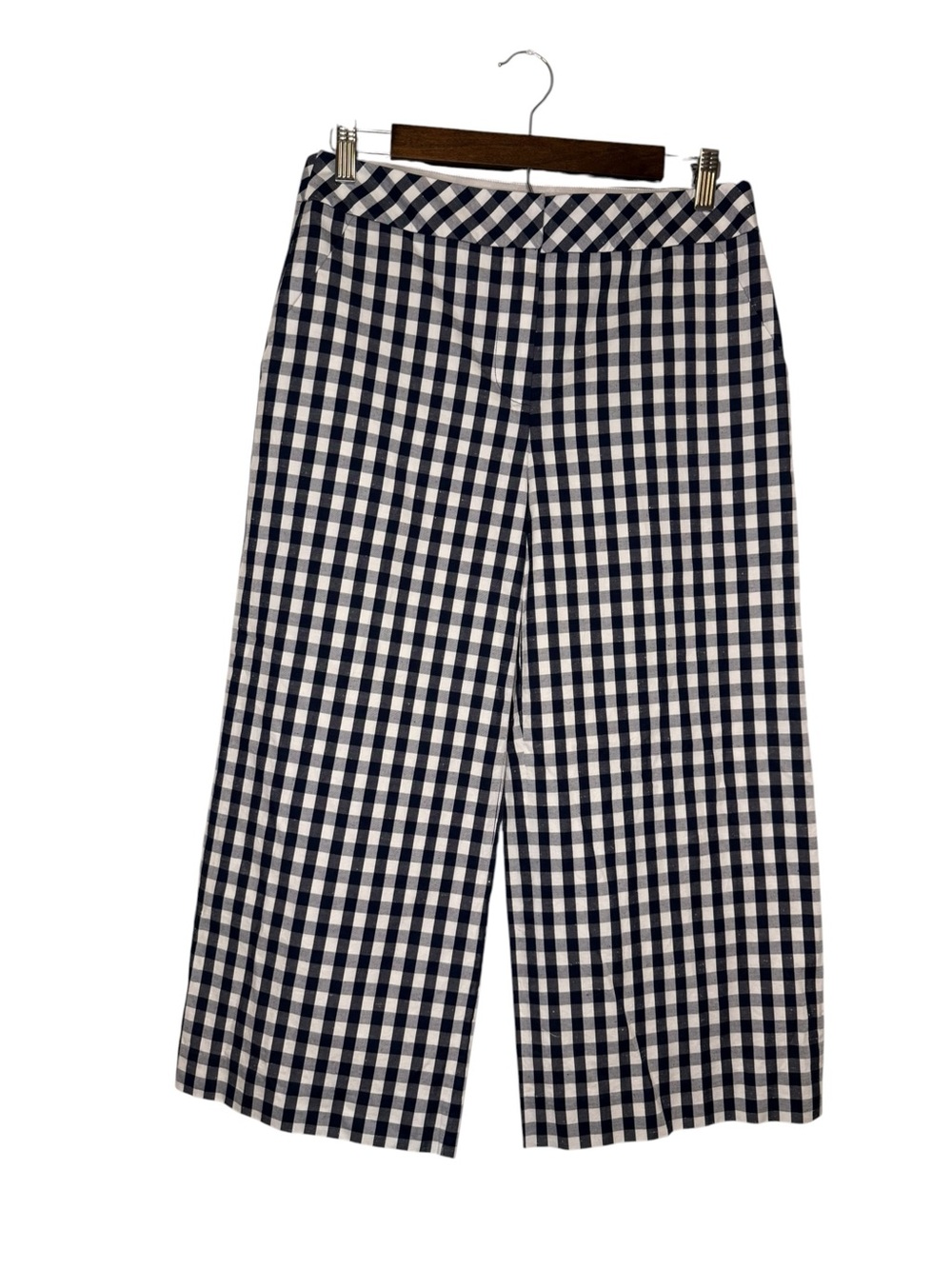 Trina Turk Wide Leg Gingham Plaid Pants - Navy & White Size 2